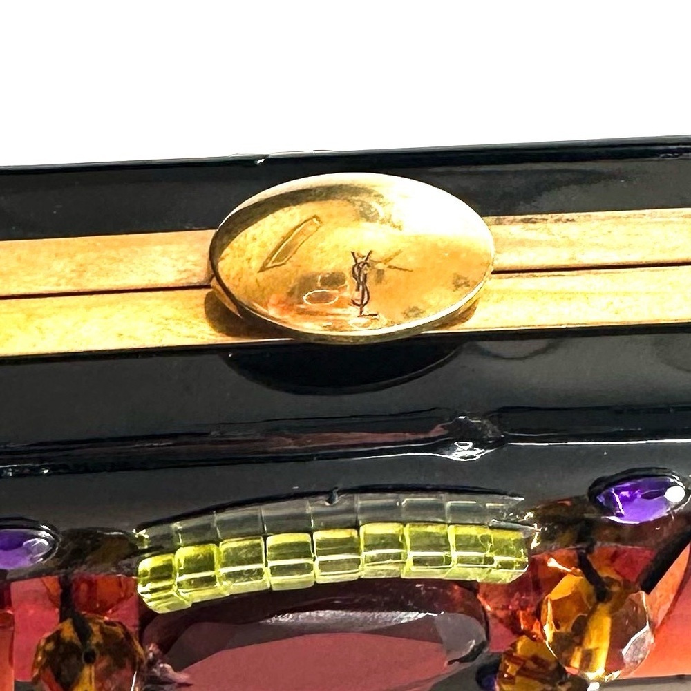 Rare Vintage Yves Saint Laurent Jeweled Patent Leather Minaudière Clutch - Picture 4 of 14